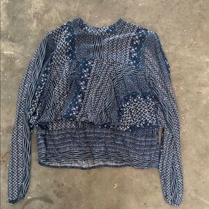 O'Neill Navy & White Patchwork-Print Long Sleeve Top